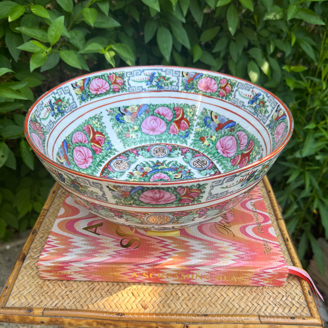 Vintage Large 12" Rose Canton Punch Bowl