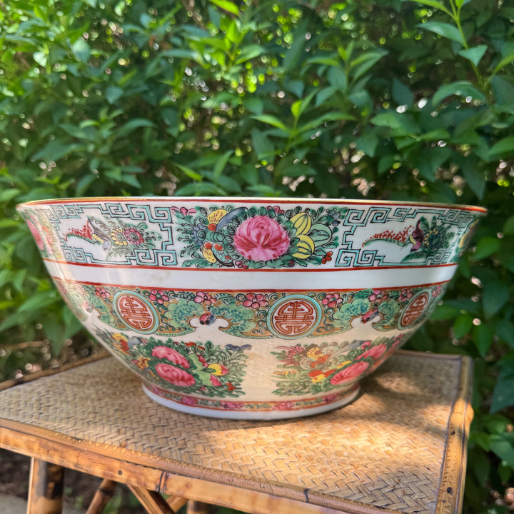 Vintage Extra Large Rose Canton Punch Bowl