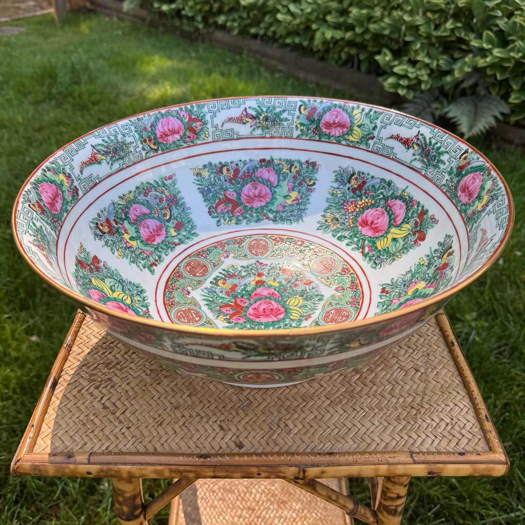 Vintage Extra Large Rose Canton Punch Bowl