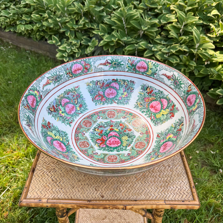 Vintage Extra Large Rose Canton Punch Bowl