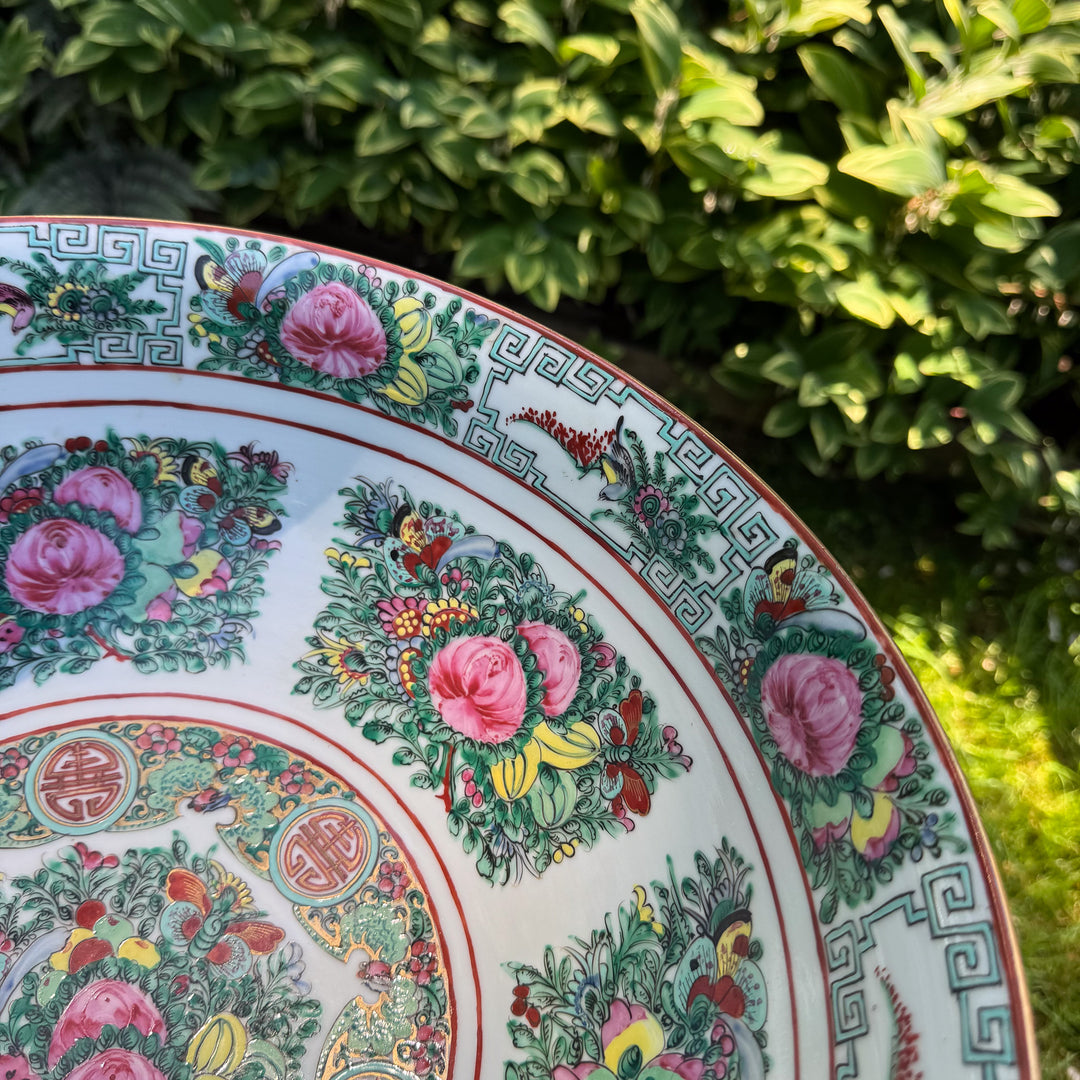 Vintage Extra Large Rose Canton Punch Bowl