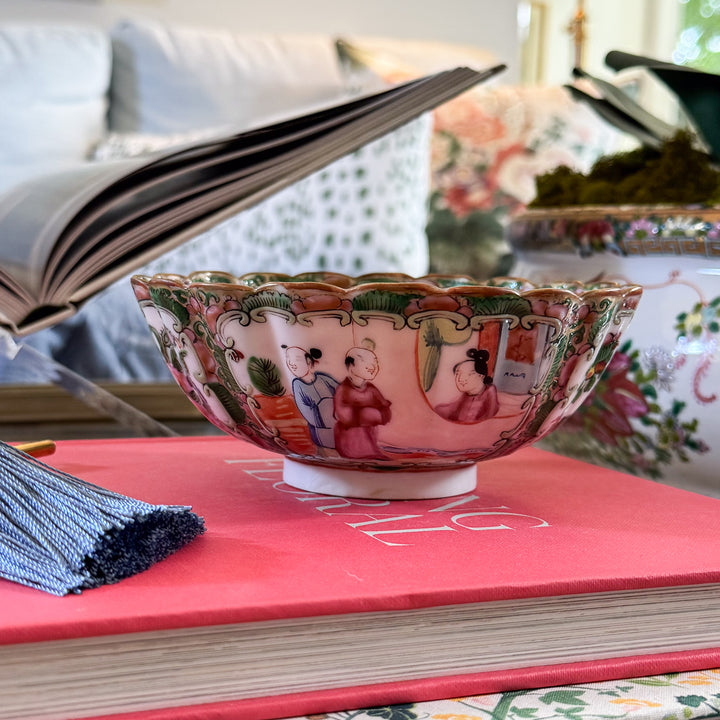 Antique Petite Rose Medallion Scalloped Bowl
