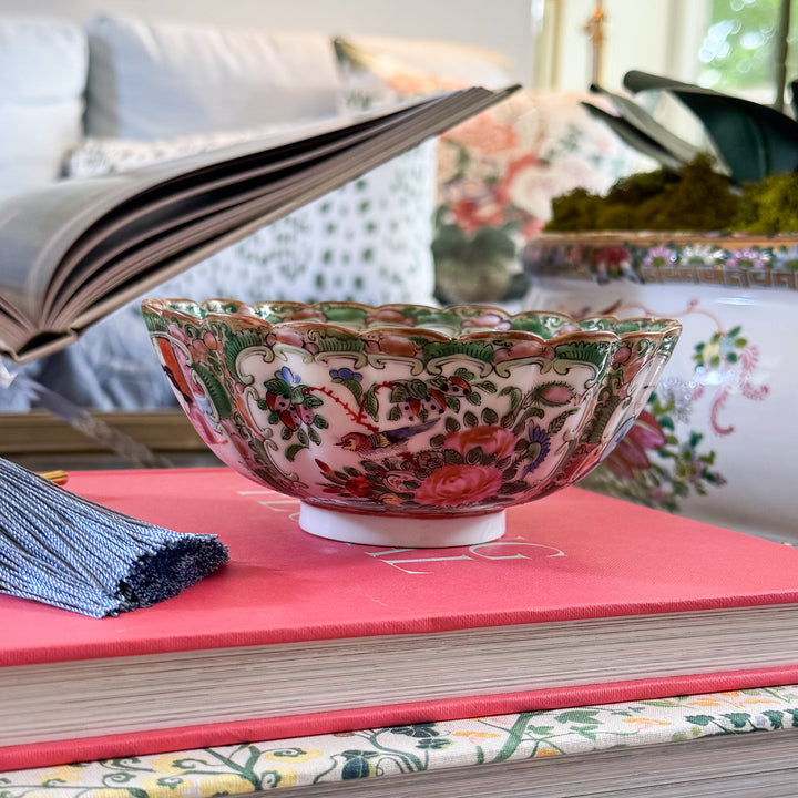 Antique Petite Rose Medallion Scalloped Bowl
