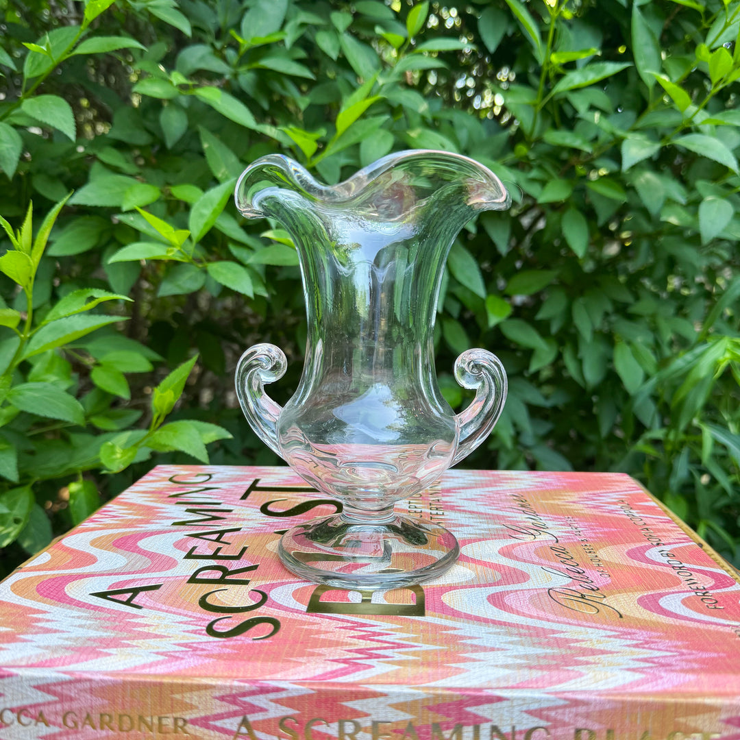 Vintage Glass Urn with Scalloped Top