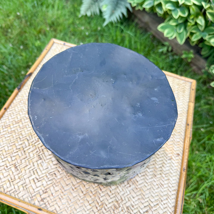 Vintage Hand-Painted Hydrangea Tole Metal Round Planter
