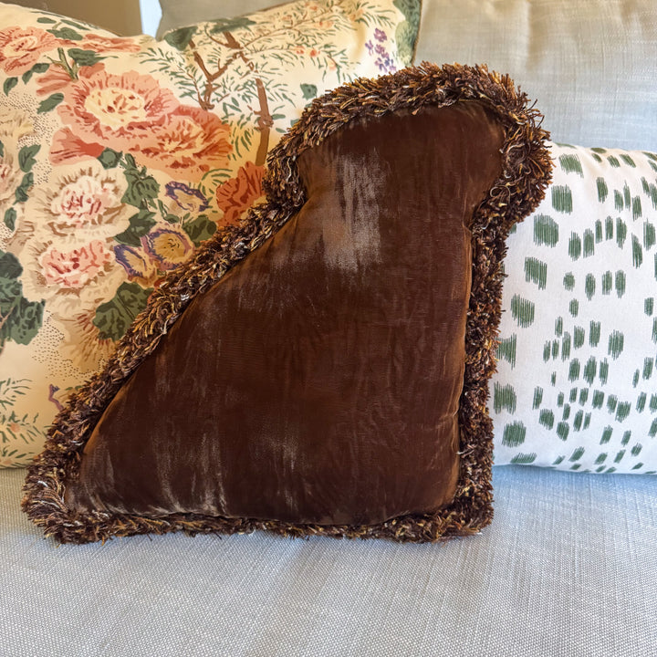 Pug Dog Shaped Needlepoint Pillow with Fringe Edge