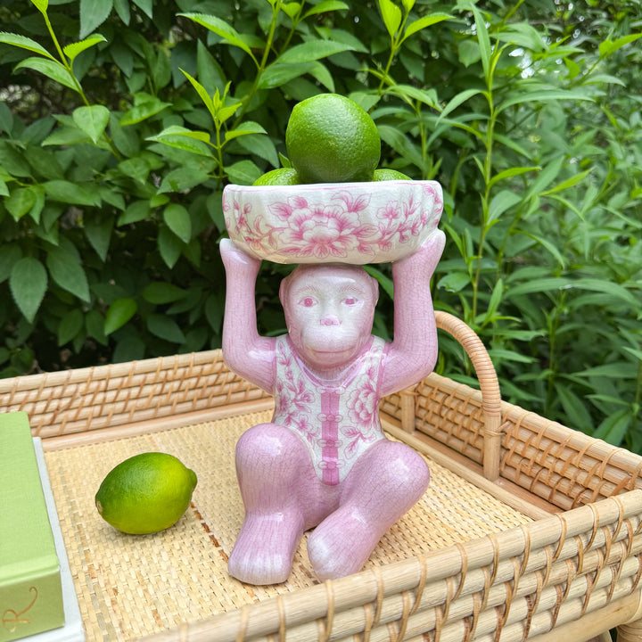 Pink Chinoiserie Monkey with Bowl
