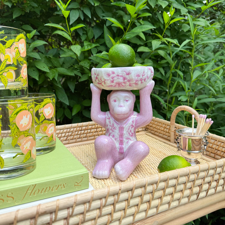 Pink Chinoiserie Monkey with Bowl