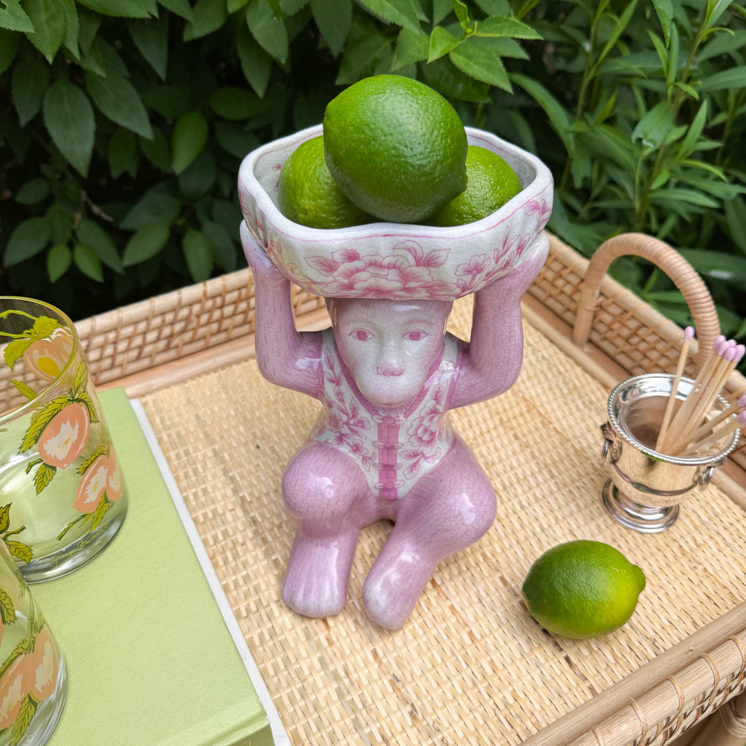 Pink Chinoiserie Monkey with Bowl