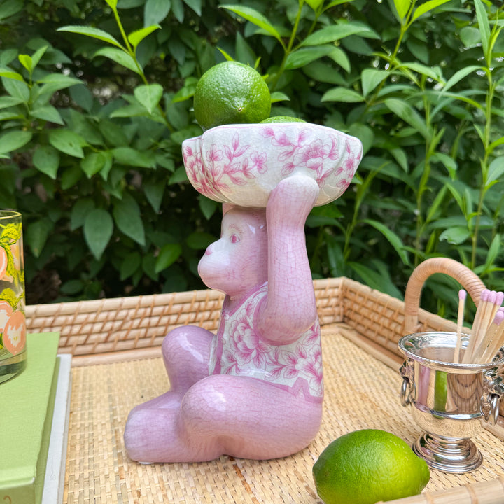 Pink Chinoiserie Monkey with Bowl