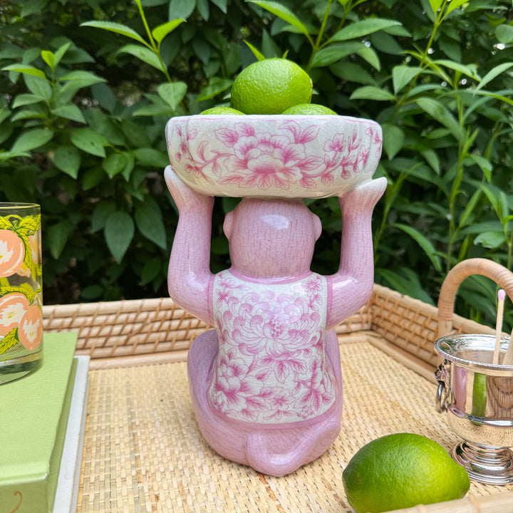 Pink Chinoiserie Monkey with Bowl