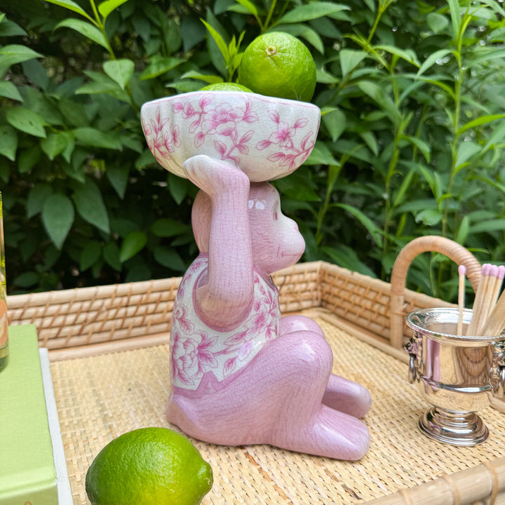 Pink Chinoiserie Monkey with Bowl