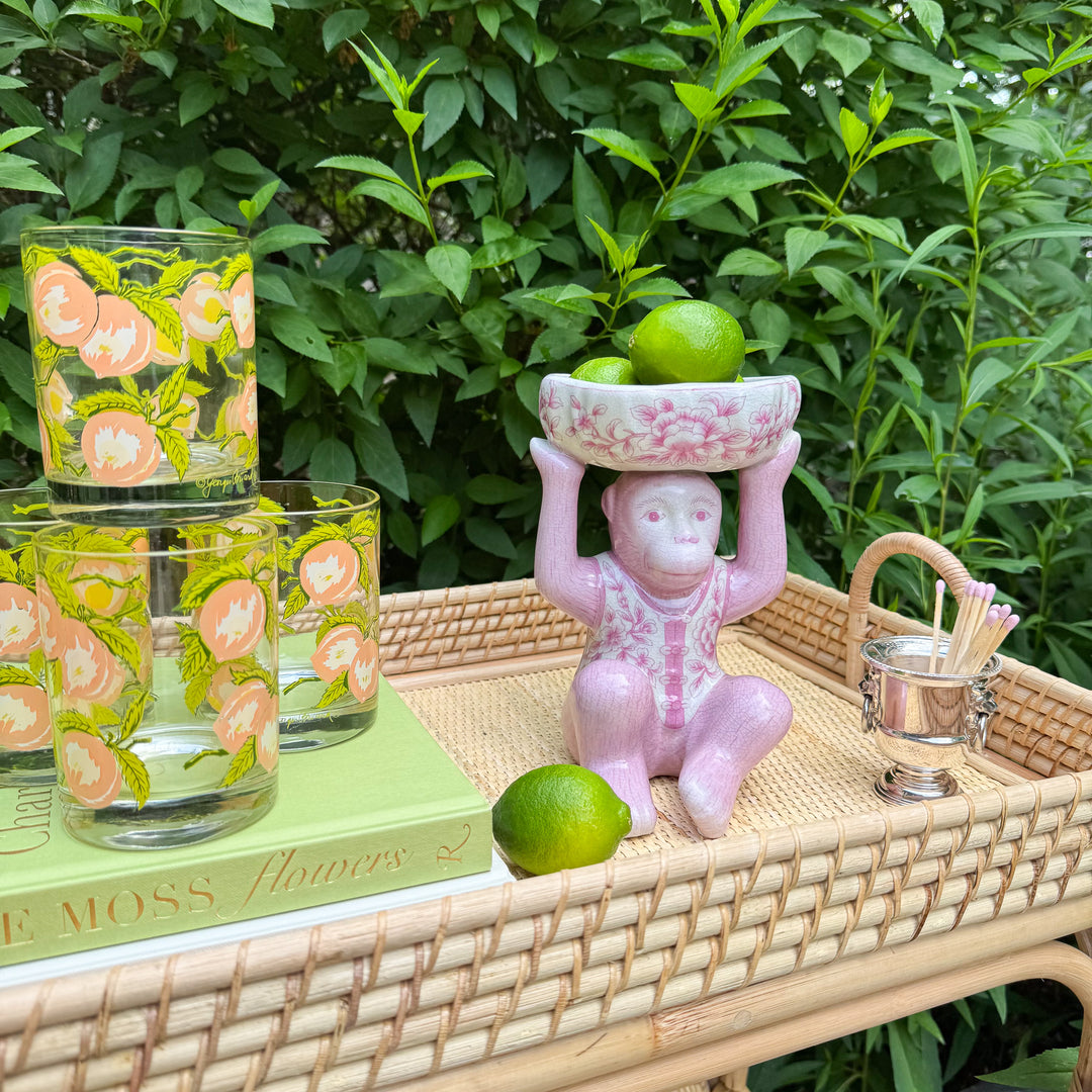 Pink Chinoiserie Monkey with Bowl