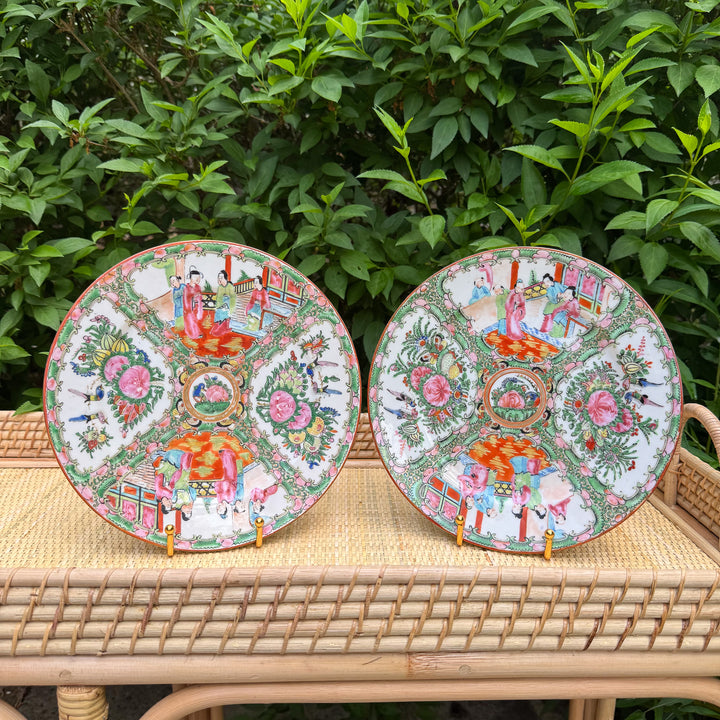Pair of Antique Rose Medallion 10" Plates