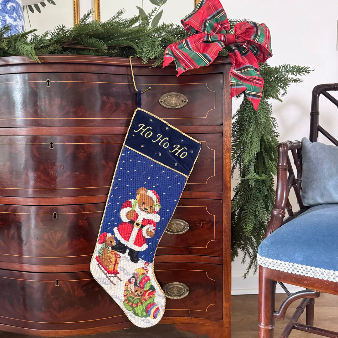 Vintage Teddy Bear Needlepoint Stocking