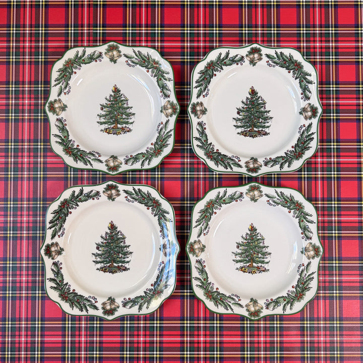 Set of Four Spode Christmas Tree Garland Square Salad Plates