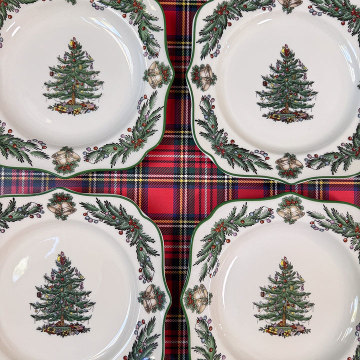 Set of Four Spode Christmas Tree Garland Square Salad Plates