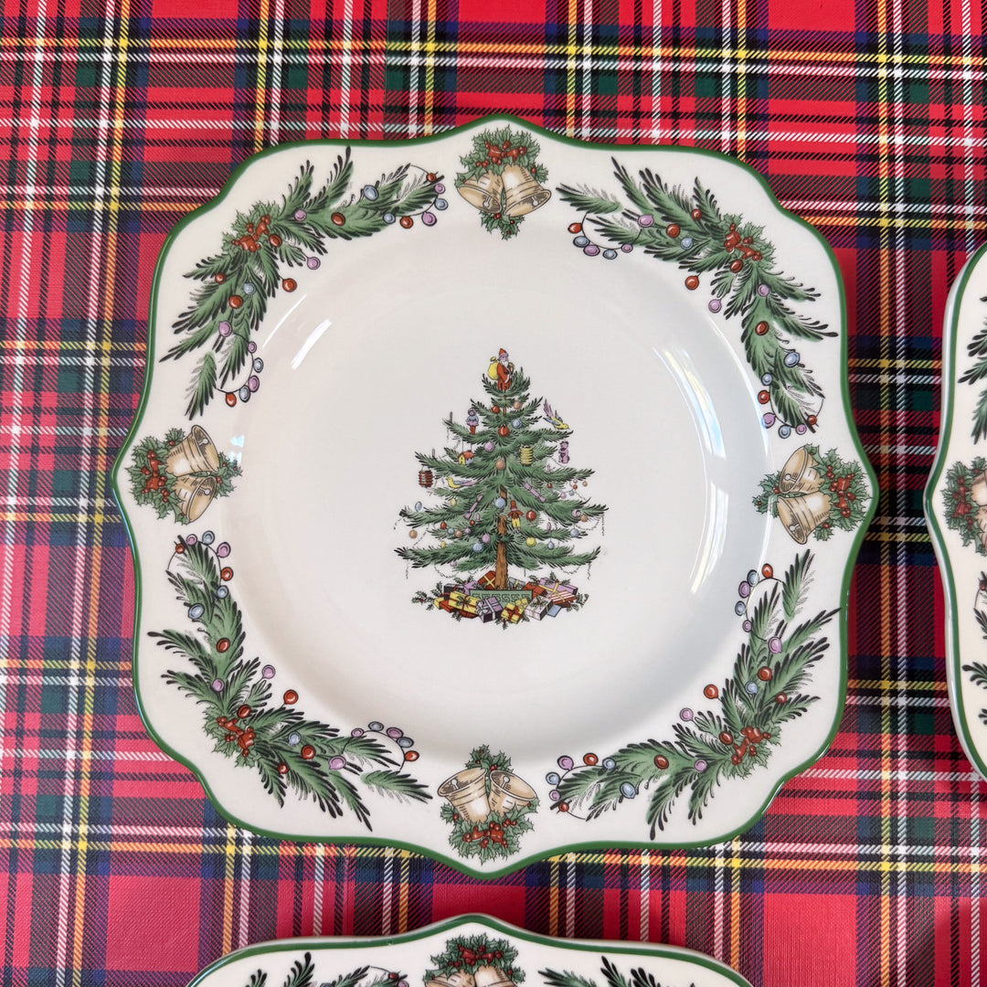 Set of Four Spode Christmas Tree Garland Square Salad Plates