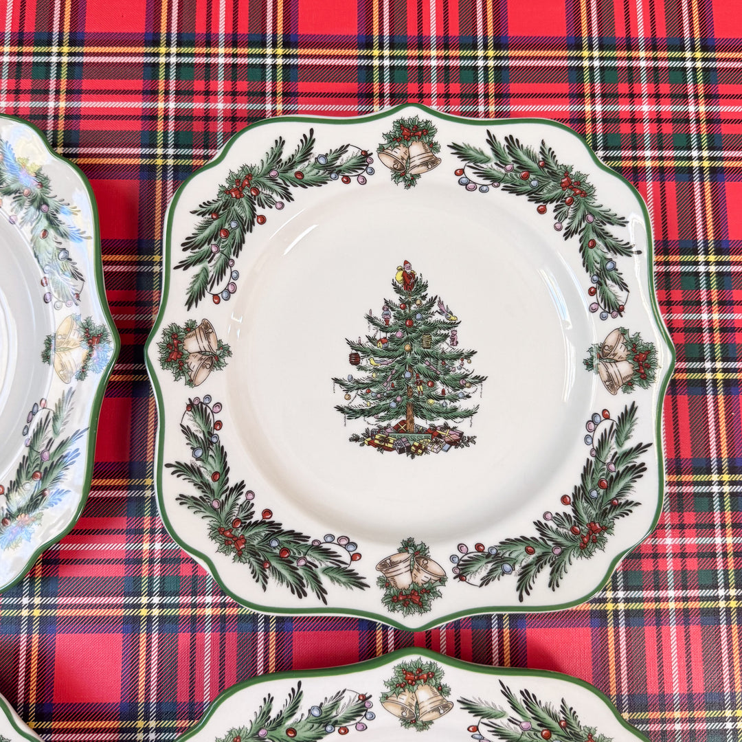 Set of Four Spode Christmas Tree Garland Square Salad Plates