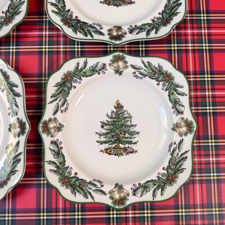 Set of Four Spode Christmas Tree Garland Square Salad Plates