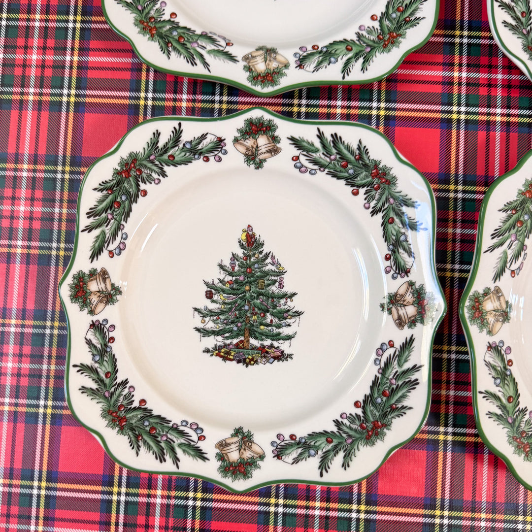 Set of Four Spode Christmas Tree Garland Square Salad Plates