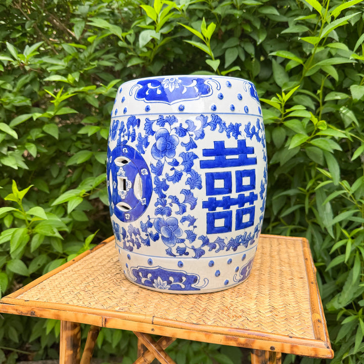 Vintage Small Blue and White Chinoiserie Garden Stool