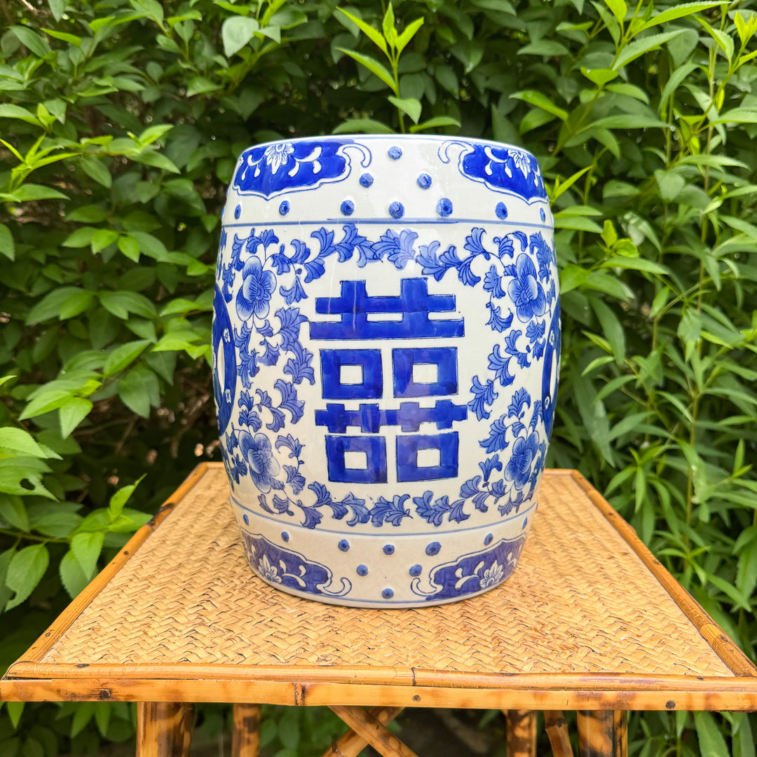 Vintage Small Blue and White Chinoiserie Garden Stool