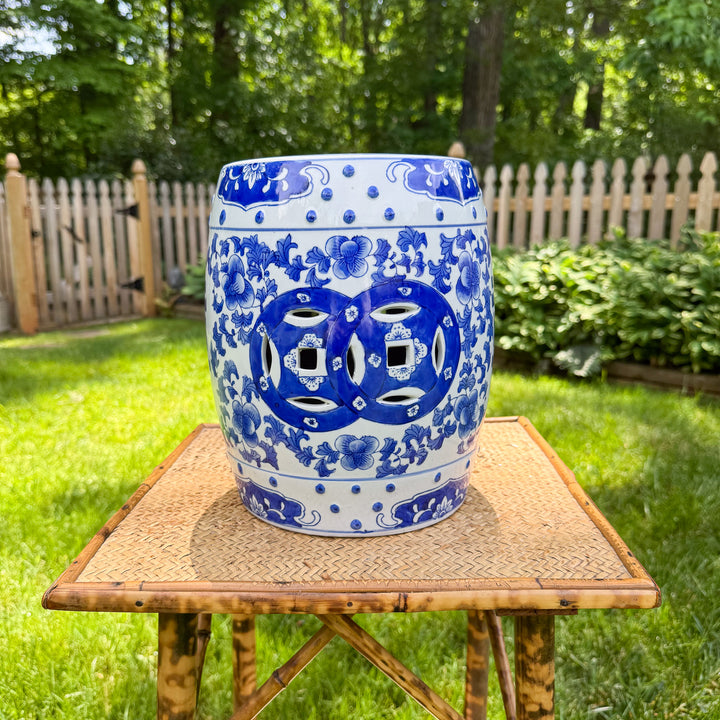Vintage Small Blue and White Chinoiserie Garden Stool