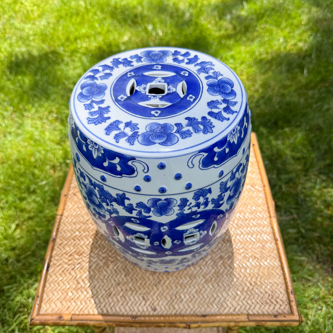 Vintage Small Blue and White Chinoiserie Garden Stool