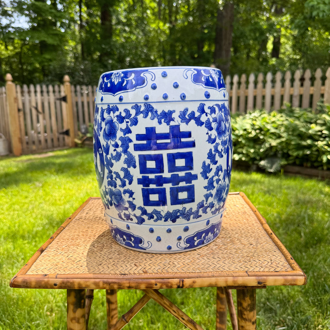 Vintage Small Blue and White Chinoiserie Garden Stool