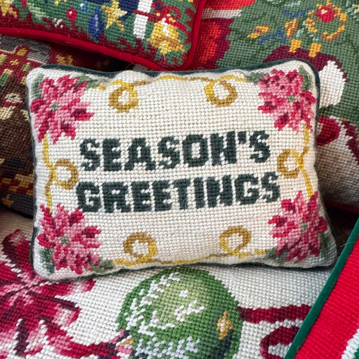 Season's Greetings Needlepoint Pillow