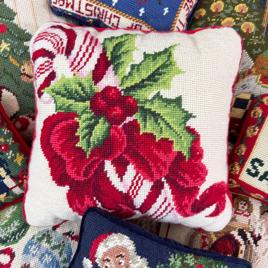 Vintage Candy Cane Needlepoint Pillow