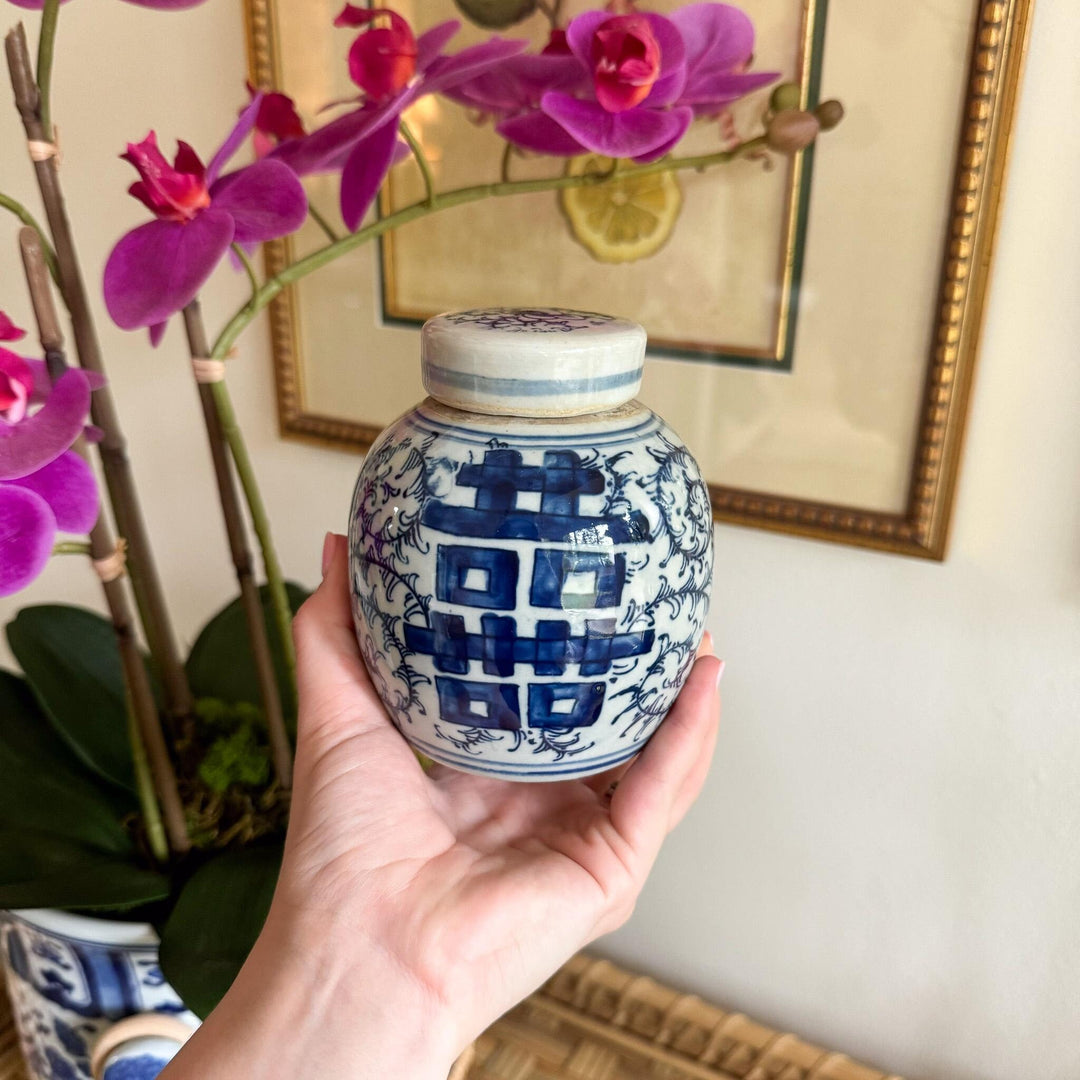 Mini Double Happiness Blue and White Ginger Jar