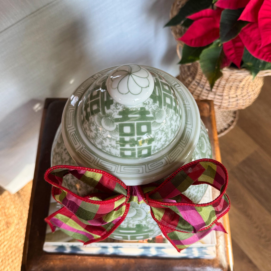 Green and White Double Happiness Temple Jar