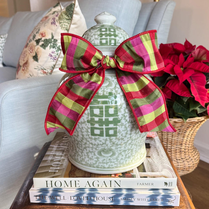 Green and White Double Happiness Temple Jar